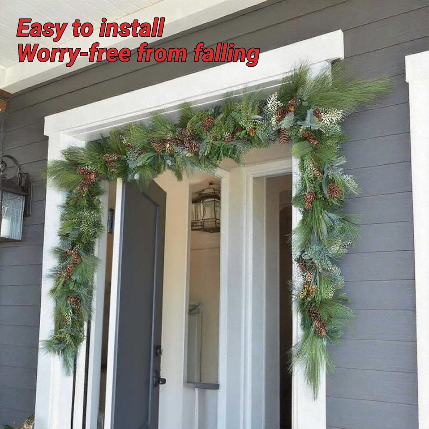 Garland Hanger for Front Door | Adjustable 32"-80" Fit Doors/Frames | Heavy-Duty for Christmas/Halloween Decor | Holds Wreaths, Lights | No Screws/Drilling - Damage-Free (Medium-(32"-67"))