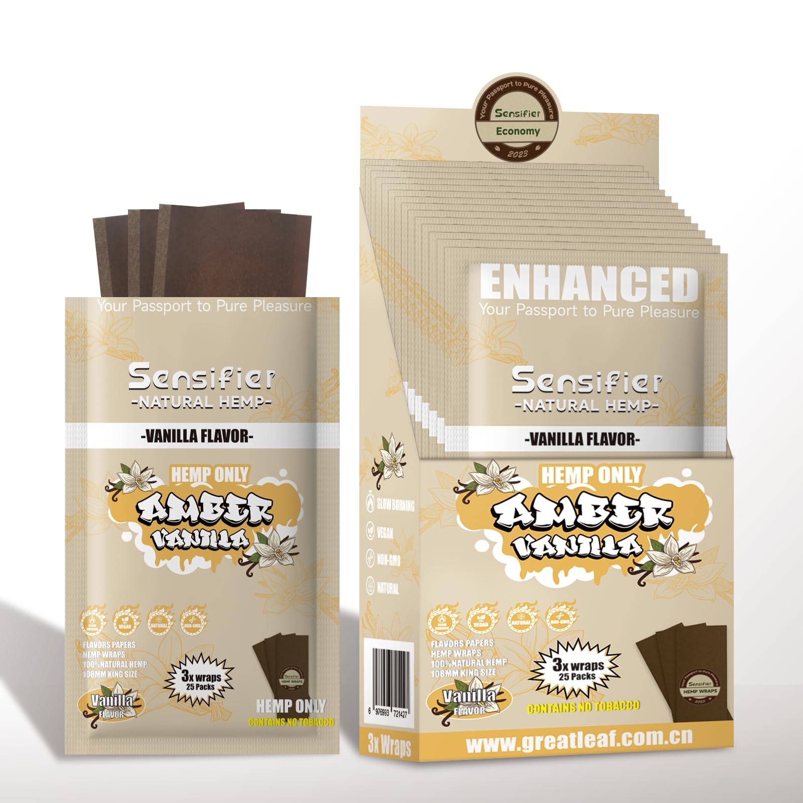 75 Pack Natural Hemp Wraps (Vanilla, 25 Packs of 3) - Non-GMO, Brown, 108 x 44 mm, 75 Sheets, Rolling Paper