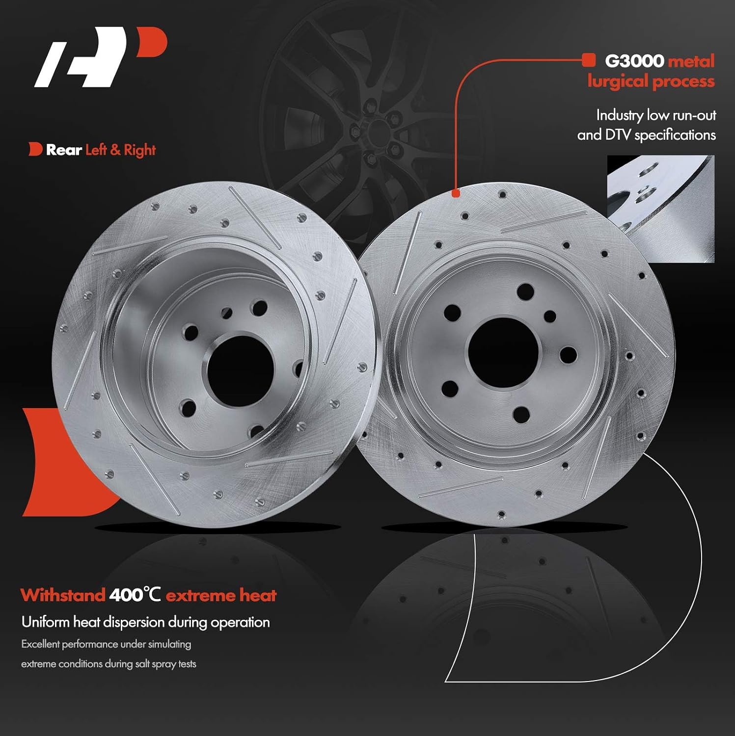 A-Premium 11.34 inch (288mm) Rear Drilled and Slotted Disc Brake Rotors Compatible with Select Toyota Models - Avalon 2000 2001 2002 2003 2004 V6 3.0L, 2-PC Set