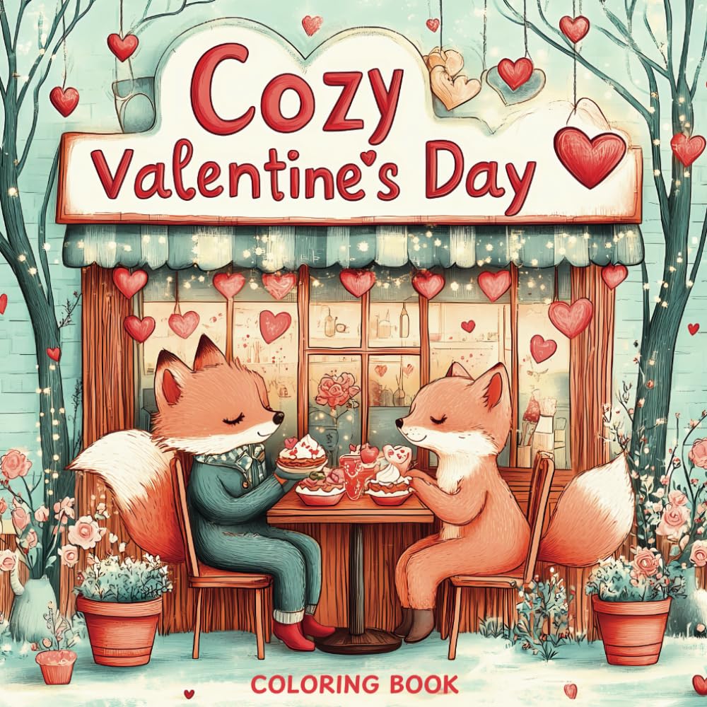 Cozy Valentine's Day Coloring Book: 50 Bold & Easy, Cute and Simple Designs for Adults and Teens