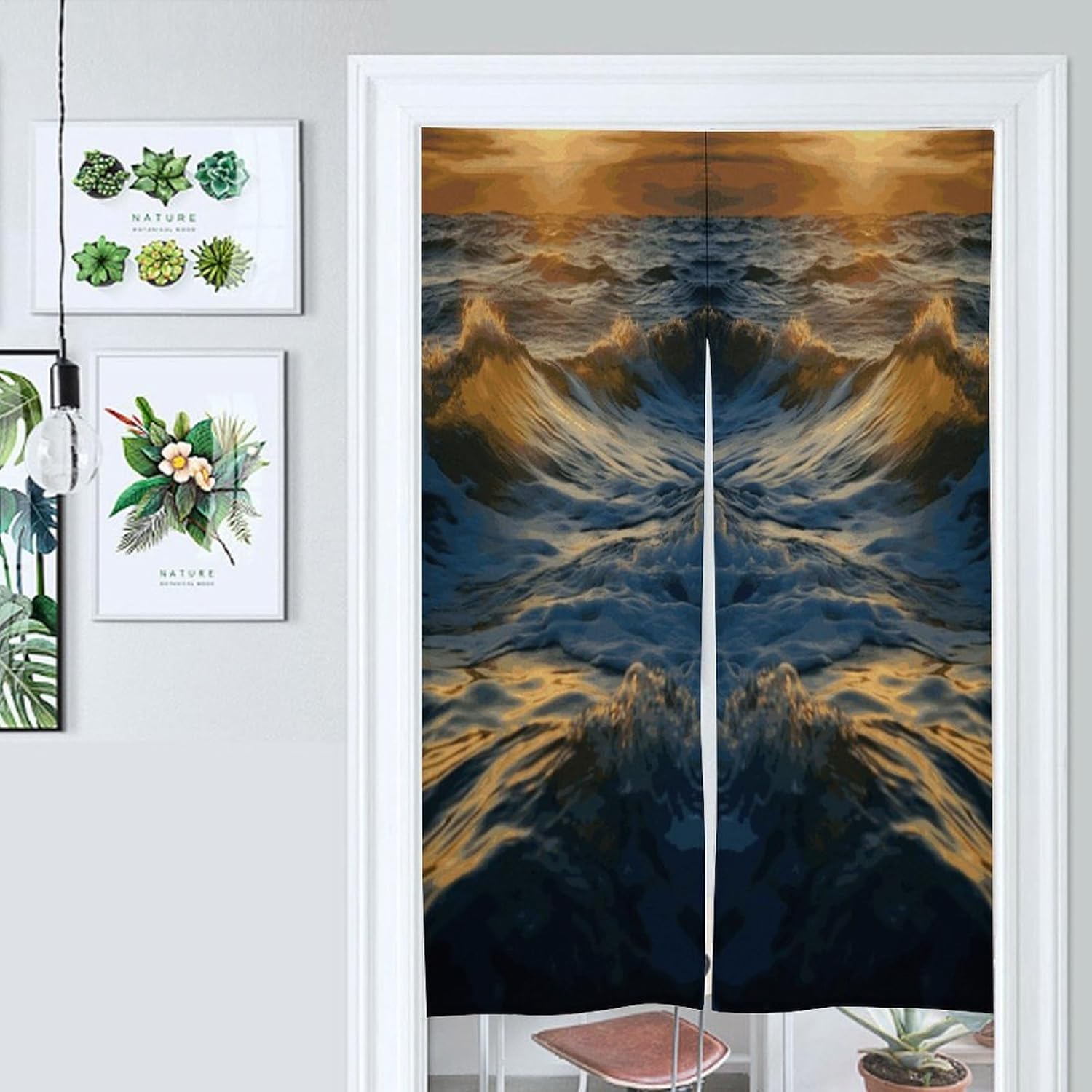 Dawn Ocean Waves Door Curtain Printed Doorway Noren Japanese Style Doorway Room Divider Curtains for Privacy Partition Divider Kitchen Home Decorations Wall Hanging