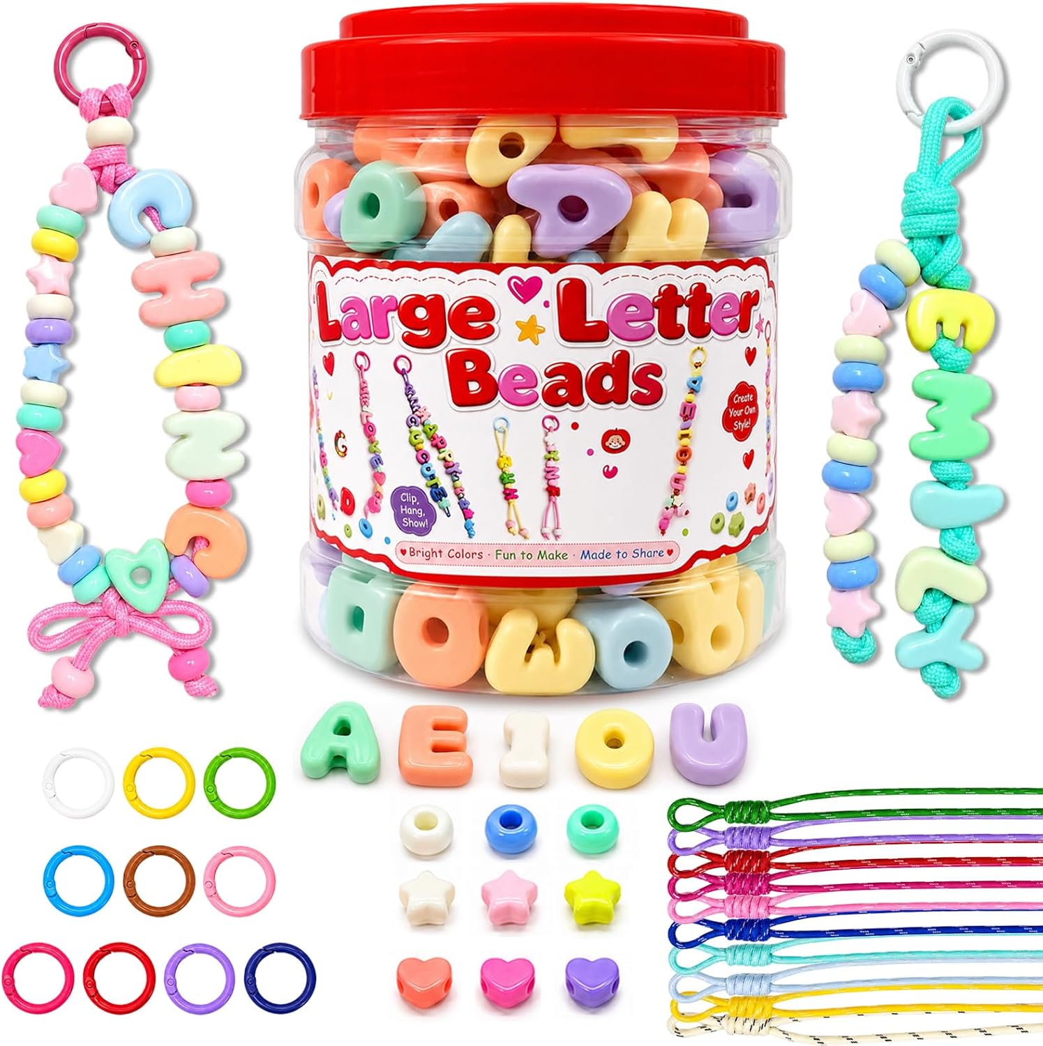 Kasmena 420Pcs Chunky Large Letter Beads DIY Keychain & Bracelet Making Kit