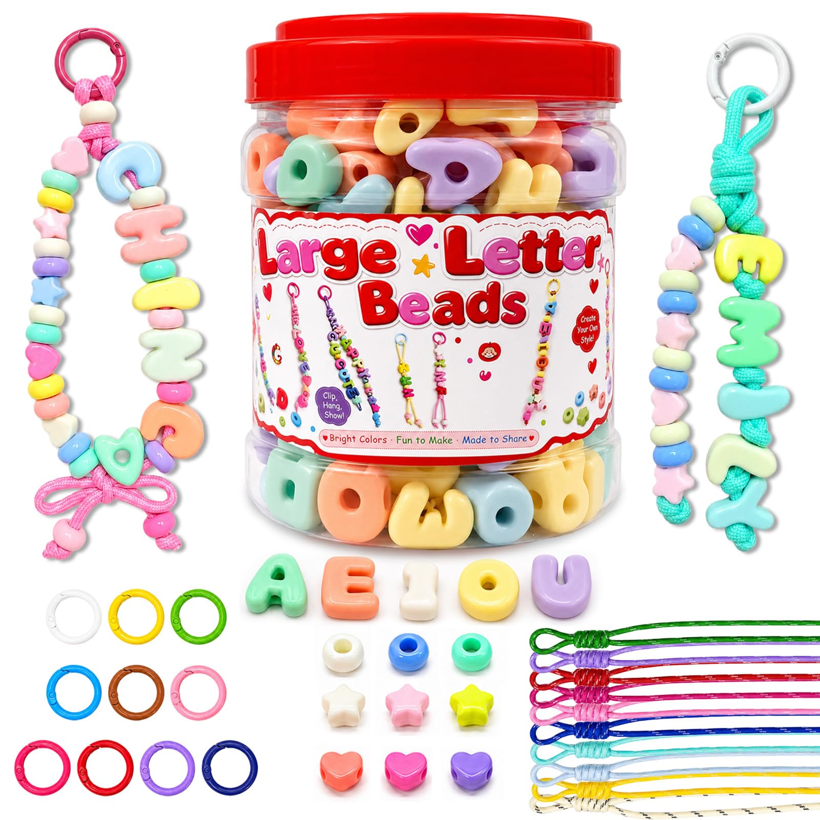 Kasmena Kit fai da te con perline a forma di bolla dell'alfabeto, 420 perline per braccialetti personalizzati, gioielli dell'amicizia e kit regalo per ragazze e adolescenti, set di ciondoli per borse