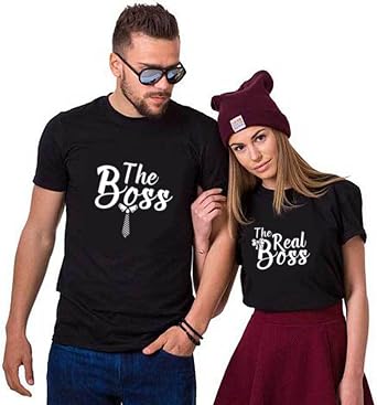 Boss and Real Boss Matching Couple T-Shirt for Husband Wife,Pure Cotton Matching T-Shirt for LoverPack of 1 T-Shirt