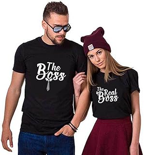 Boss and Real Boss Matching Couple T-Shirt for Husband Wife,Pure Cotton Matching T-Shirt for Lover（Pack of 1 T-Shirt）