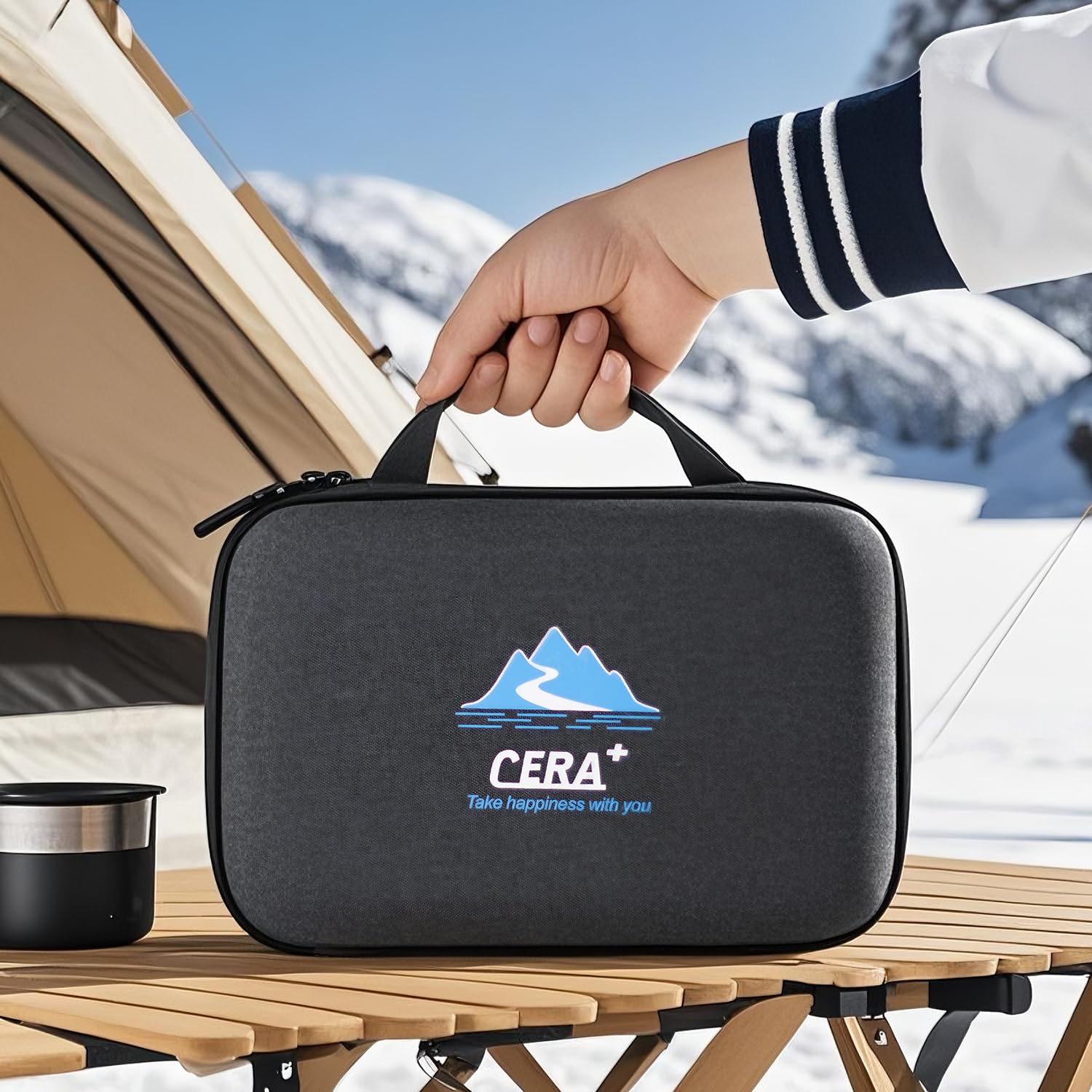 CERA+ Sac de Transport pour cafetière électrique Portable, étanche et Robuste, en EVA, avec Ceinture de Maintien, idéal pour Les Voyages, Le Bureau et Le Camping