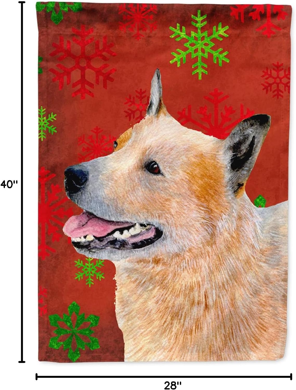 Caroline's Treasures LH9317CHF Australian Cattle Dog Red Green Snowflakes Christmas House Flag Large Porch Sleeve Pole Decorative Outside Yard Banner Artwork Wall Hanging, Polyester, House Size, Multi