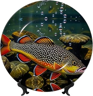 Brook Trout Fish Fishing Print Bone China Decorative Plate Art Crafts Ceramic Plate Ornaments with Display Stand