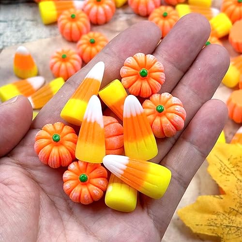 Miniatura 4 de Calabazas de resina falsas de maíz, 50 piezas de mini calabaza artificial de maíz 3D, diminutas calabazas de plástico, adornos para otoño,