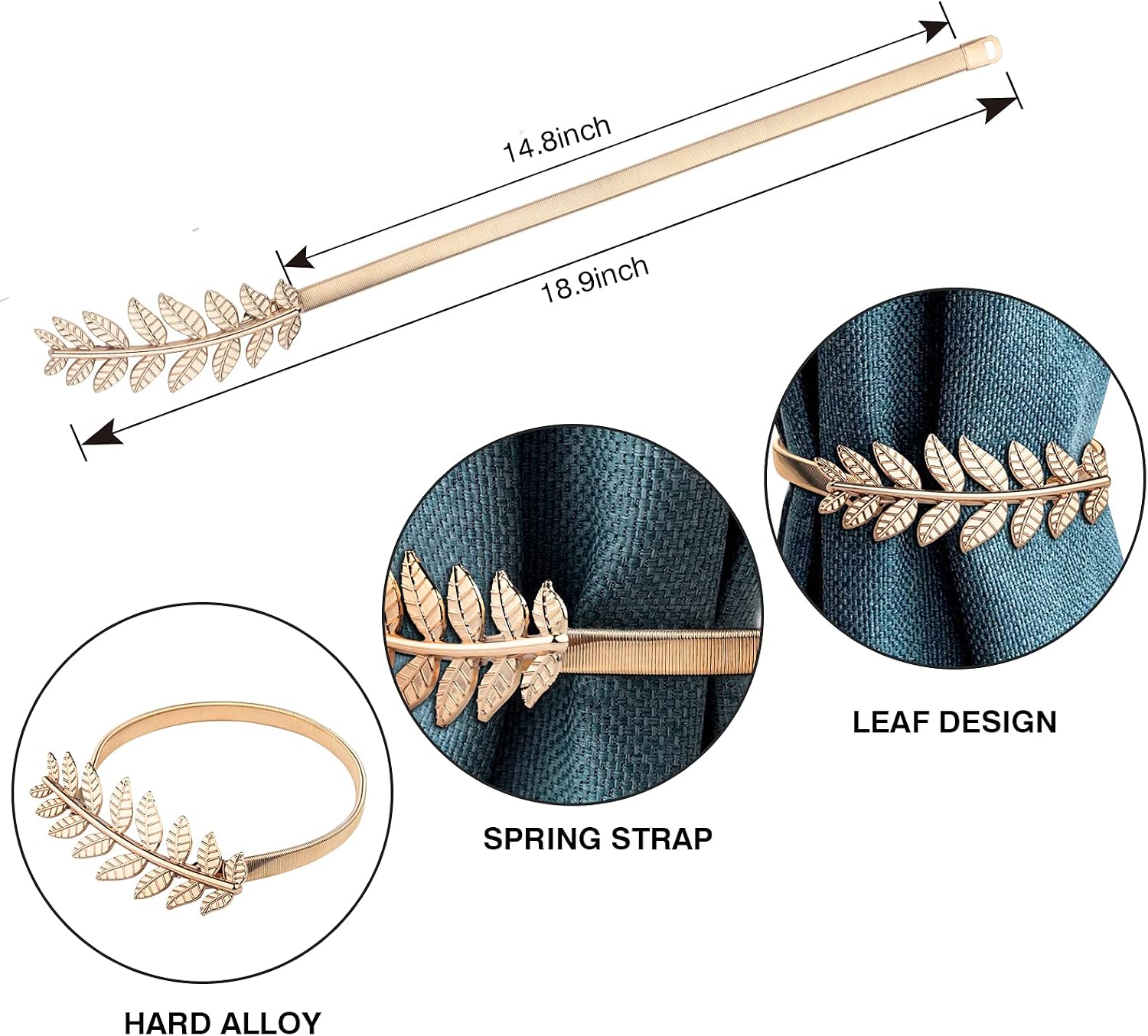 [2 Pack] Curtain Tiebacks Curtain Holdbacks, Aluminum Alloy Spring Design, Suitable for Most Curtains, Easy to Use (Golden)