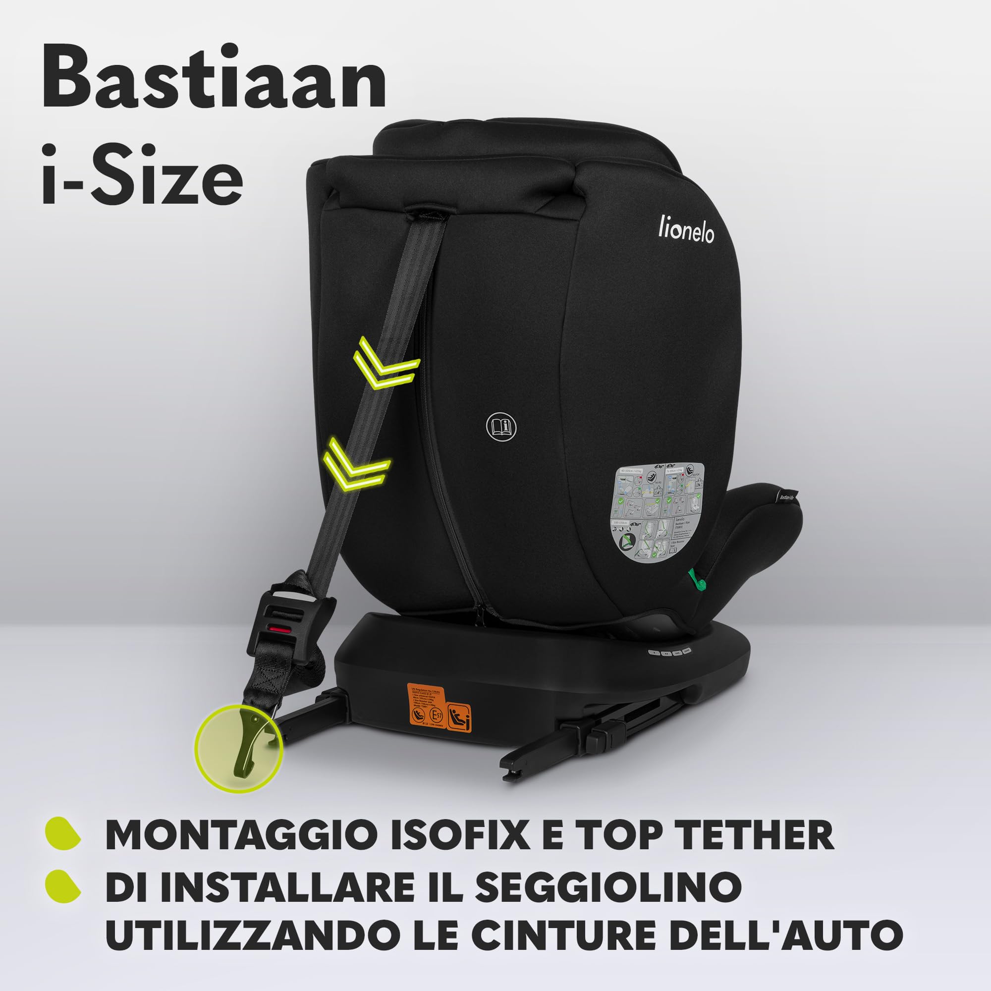Lionelo Bastiaan i-Size Seggiolino Auto Evolutivo 4-in-1 per bambini 0-12 Anni (40-150 cm) ISOFIX e l'ultima Norma R129 Opzione Rivolto All'indietro, 21 Regolazioni, Girevole 360° Protezione Laterale