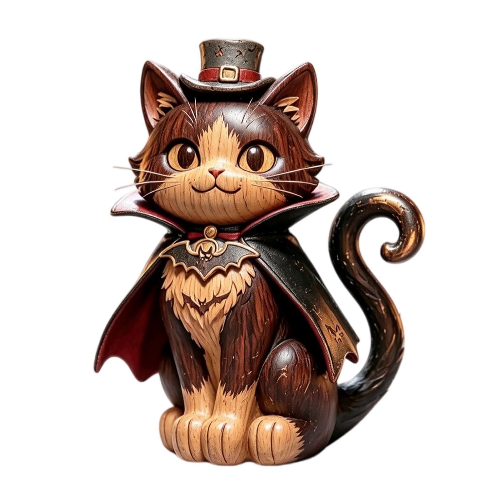 RetroNest Wooden Witch Cat Figurine, Vintage Halloween Decor For Tabletop