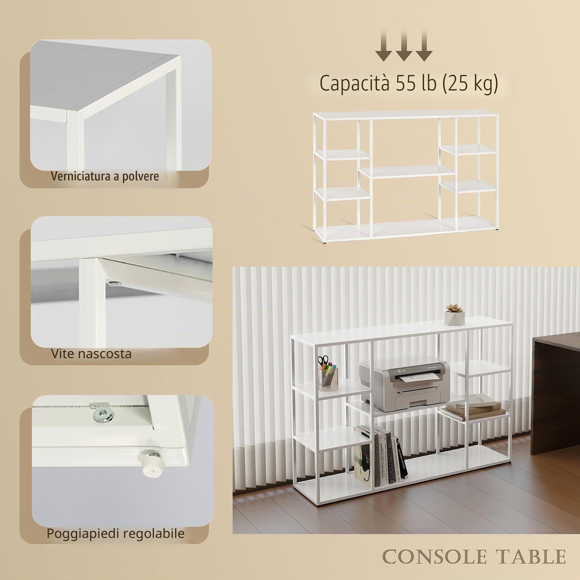 HDANI Tavolo Consolle,Mobili Ingresso Moderno,Consolle Ingresso,Telaio Robusto e Stabile,Piedini Regolabili,per Soggiorno,Corridoi,Porta d'ingresso (Bianco, 120 x 30 x 80 cm)