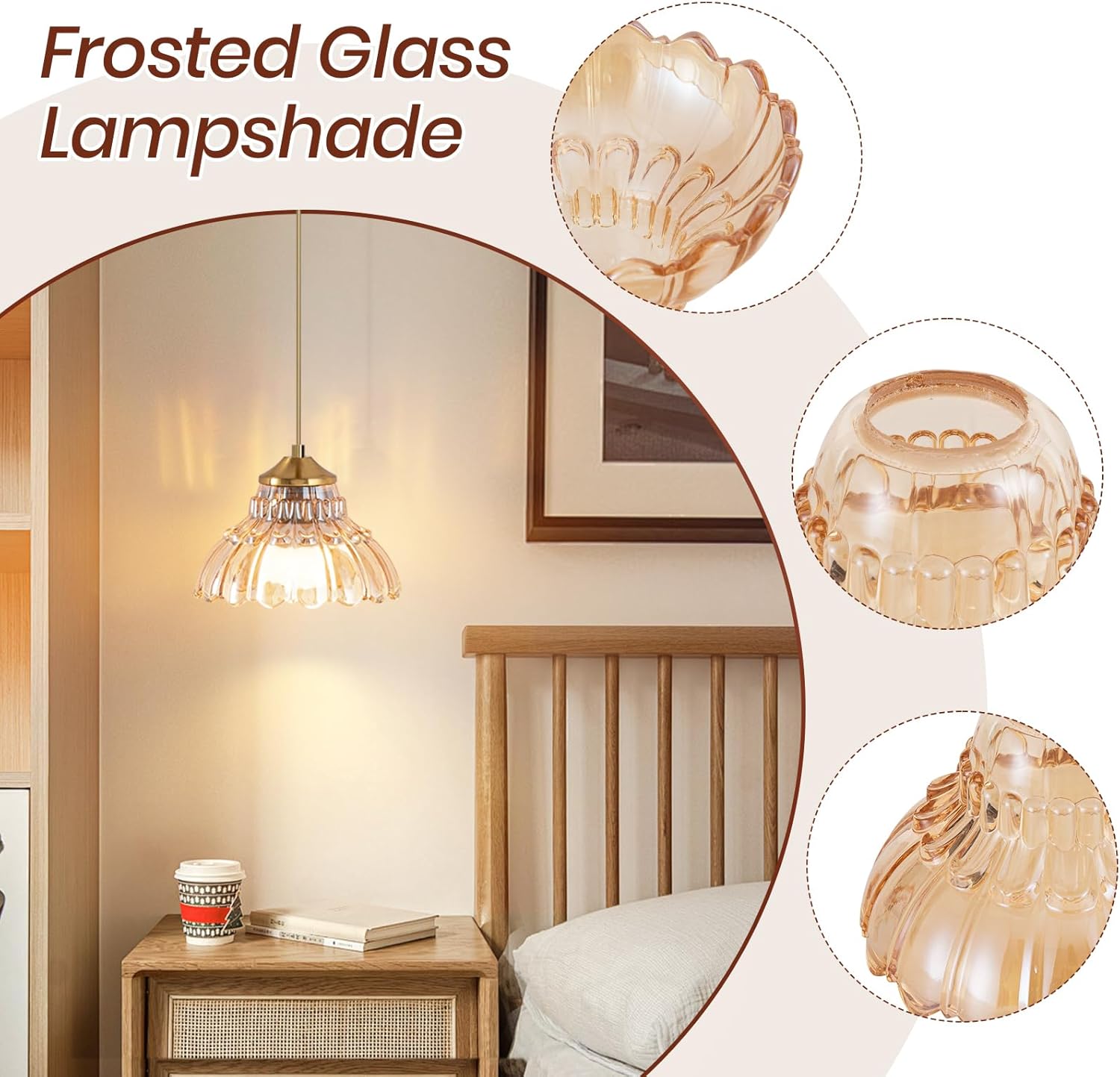 Tulip Lamp Shades Replacement, Amber Glass Sconce Shade Heavy and Thick for wall lamps, chandeliers, floor lamps, table lamps and crystal chandliers, etc (Amber Flower)