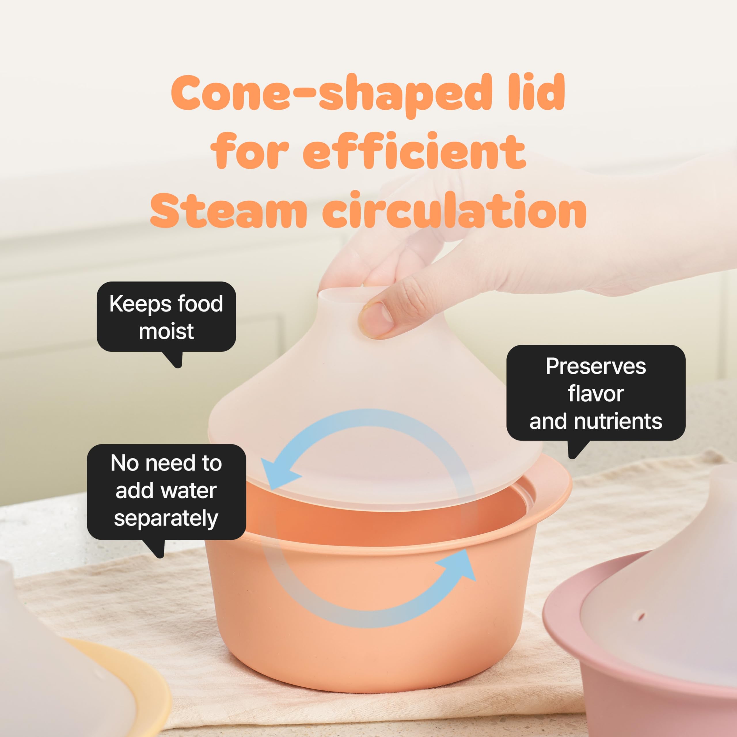 Vaporizador de silicona para microondas, fabricado en Corea, cuenco para preparar alimentos para bebés con tapa, olla de vapor para huevos y verduras, olla de cocina inspirada en Donabe japonés 3