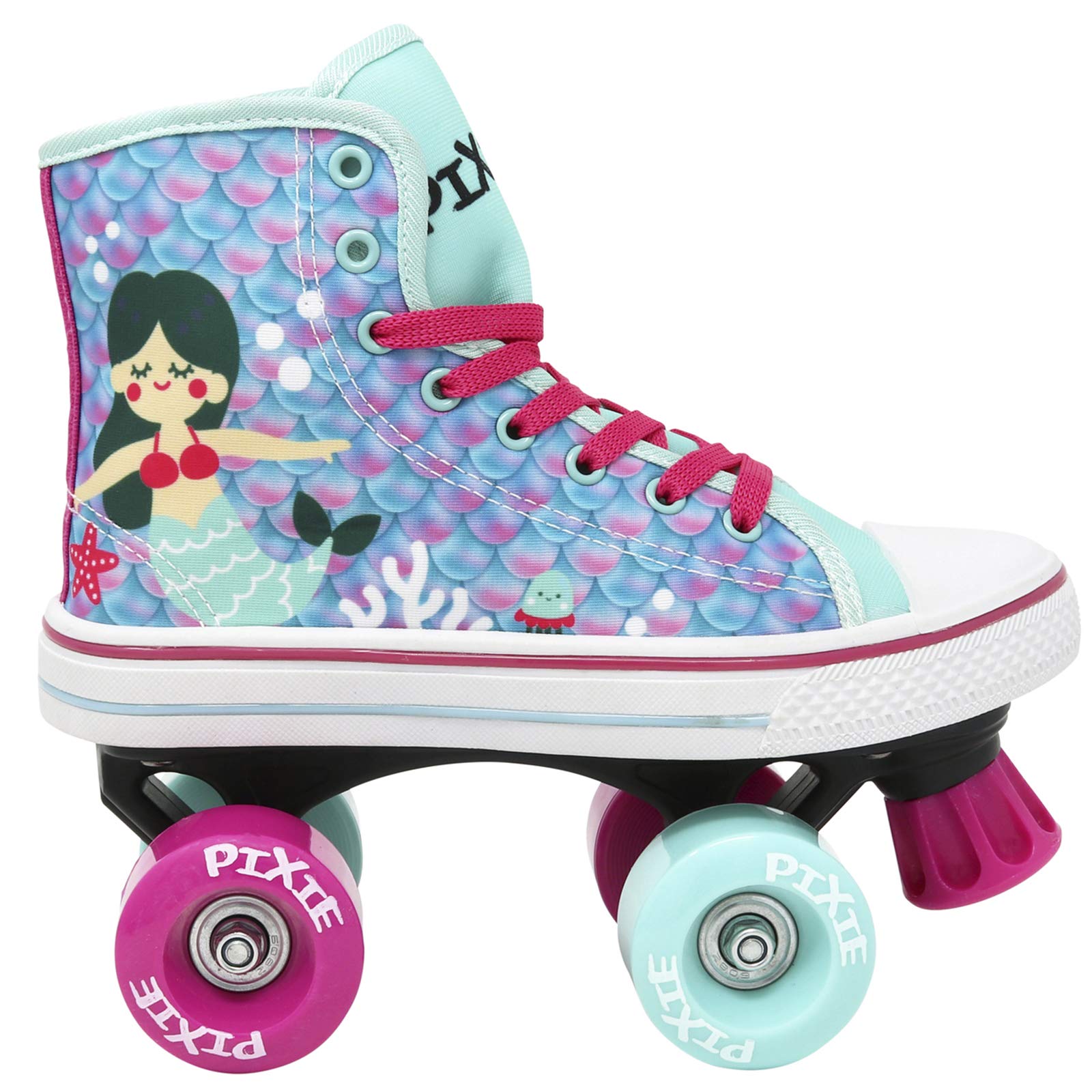 Lenexa Pixie Mermaid - Roller Skates for Girls - Indoor, Outdoor Children's Skate - Roller Skates Made for Kids - High Top Sneaker Style - Great for Beginners (J13)