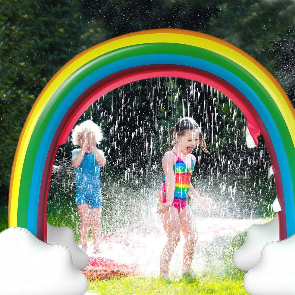 SURPCOS Rainbow Sprinkler Outdoor Inflatable Pools Summer Sprinkler Toys, Perfect for Children Infants Boys Girls and Kids, Over 6 Feet Long