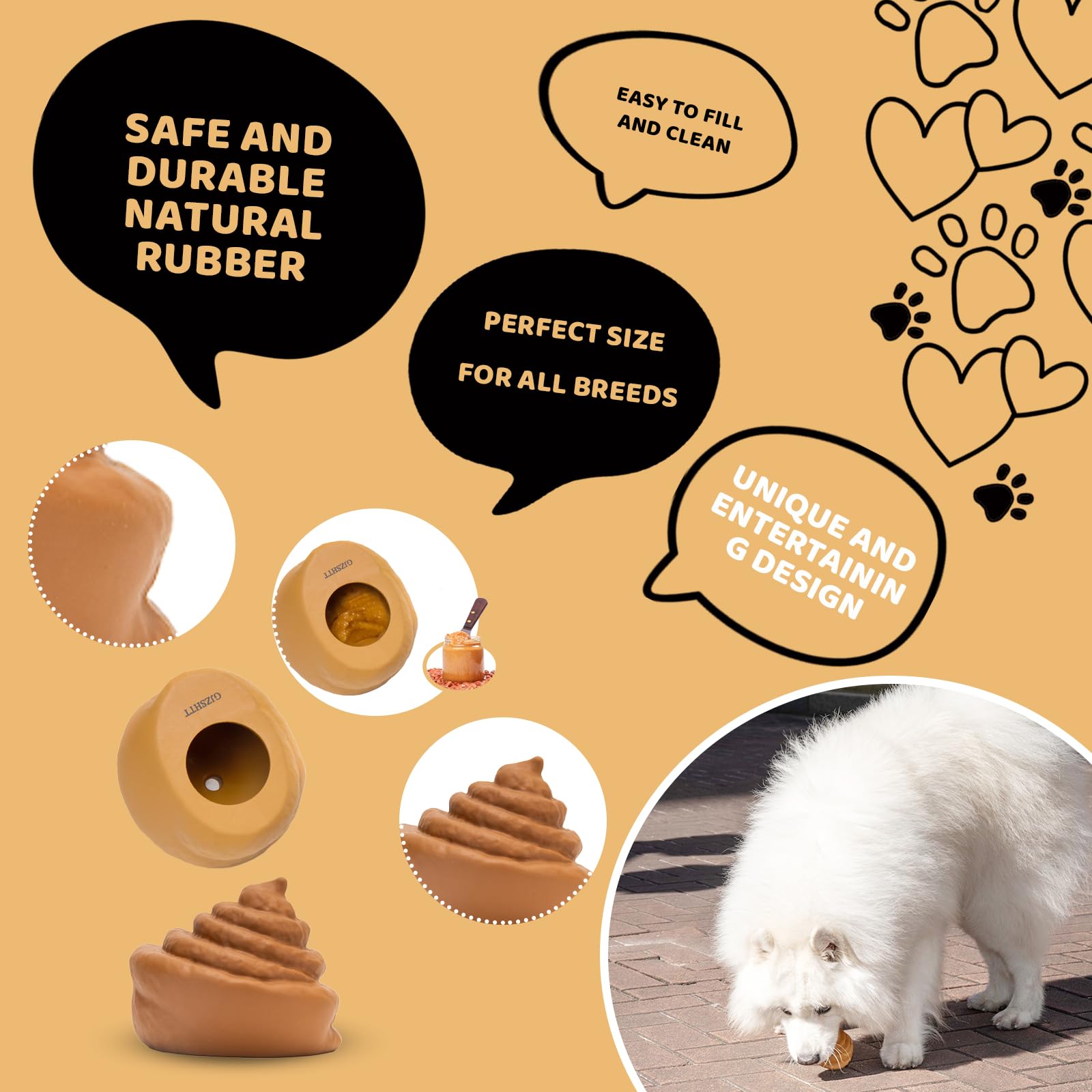 Juguetes de rompecabezas para perros, dispensador de golosinas de goma en forma de caca, juguetes interactivos duraderos para perros para alimentación lenta, dentición y entrenamiento de