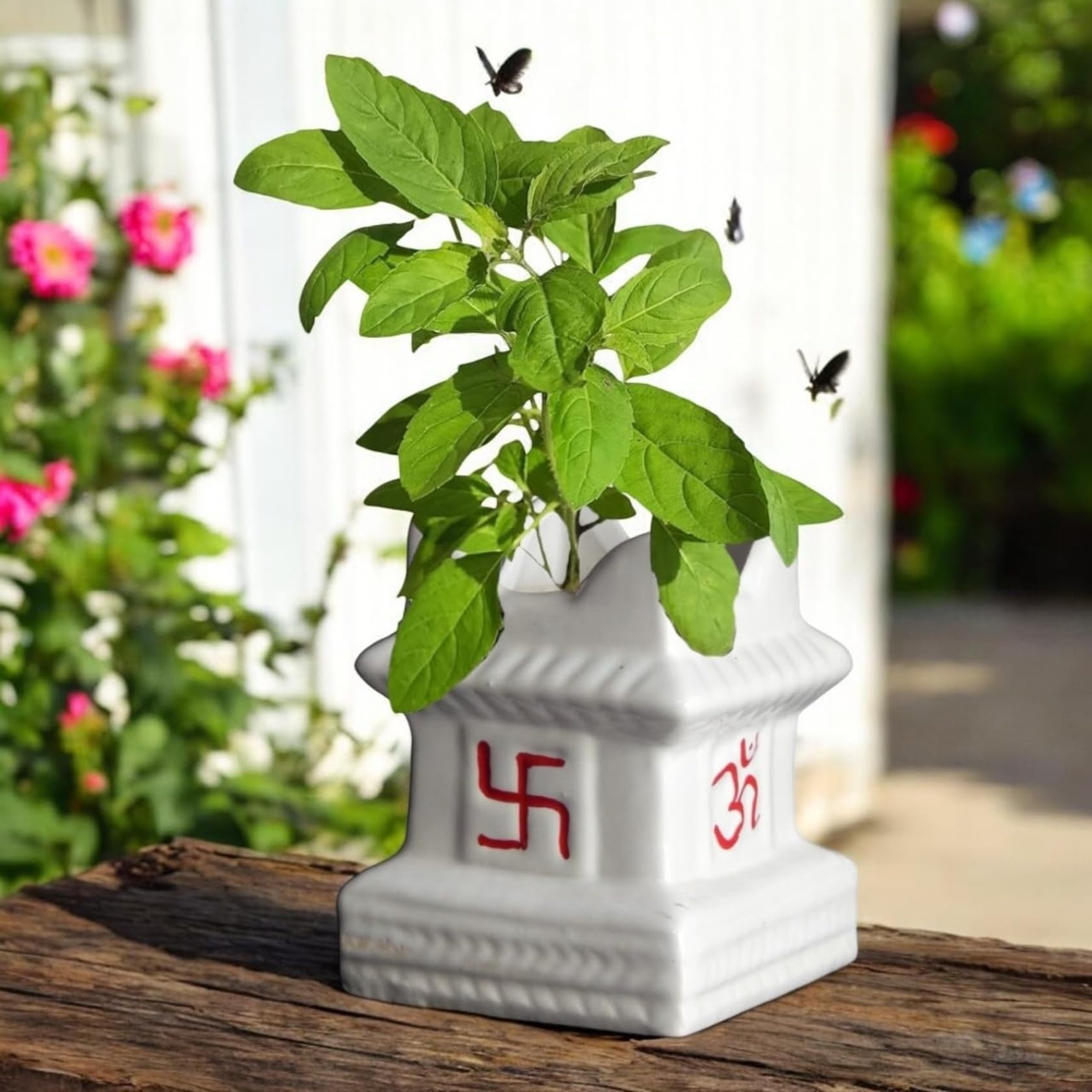 ecofynd 5 inches Tulsi Ceramic Plant Pots, Flower Pot with Drainage Hole, Decorative Modern Indoor Planters, Home Garden Decor for Living Room Bedroom Interior (White,CPOT016)