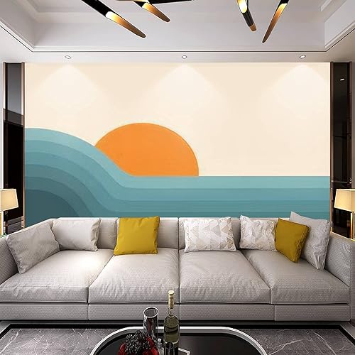 Moderno 3D Retro Abstracto Atardecer Paisaje 70 pies Estilo mediados de siglo Gráfico Papel Pintado Pegatinas de Pared Pegatinas de Pared Mural de