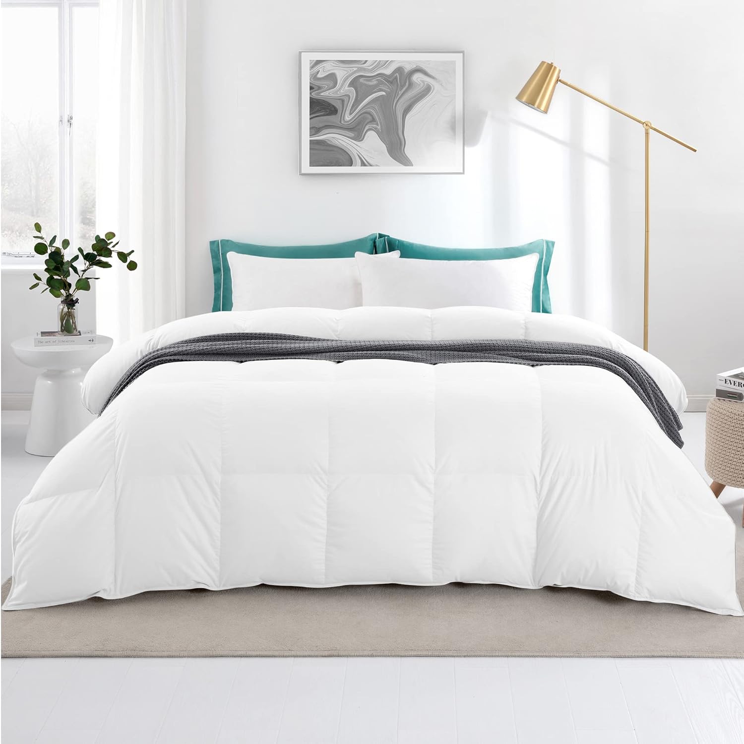 Firefly White Goose Nano Down and White Feather Lightweight Comforter - 100% Cotton Cover, Responsible Down Standard Certified, Hypoallergenic | 45 oz of Down | Machine Washable | Size: King