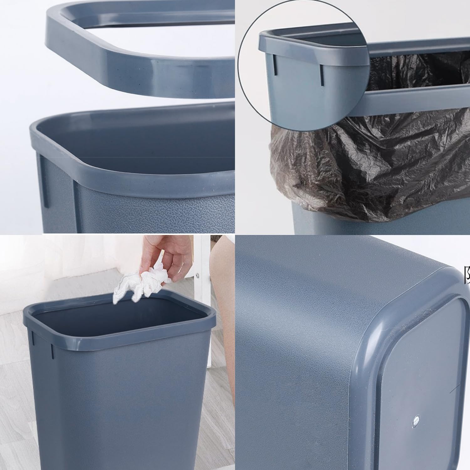 Small Waste Basket 4 Pack, 2 Gallon/8 L Blue Grey Garbage Can for Office, Bedroom, Bathroom and Kitchen, Office Trash Can with Snap Ring Fits Narrow Space, Plastic Trash Bin Waste Basket