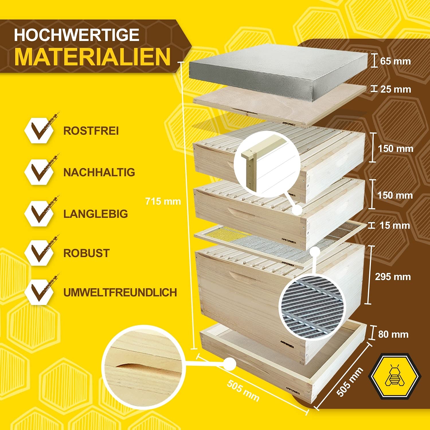 APIFORMES Dadant US (DAD12) Beute – 12 Waben Massivholz Weymouthskiefer Imkereibedarf