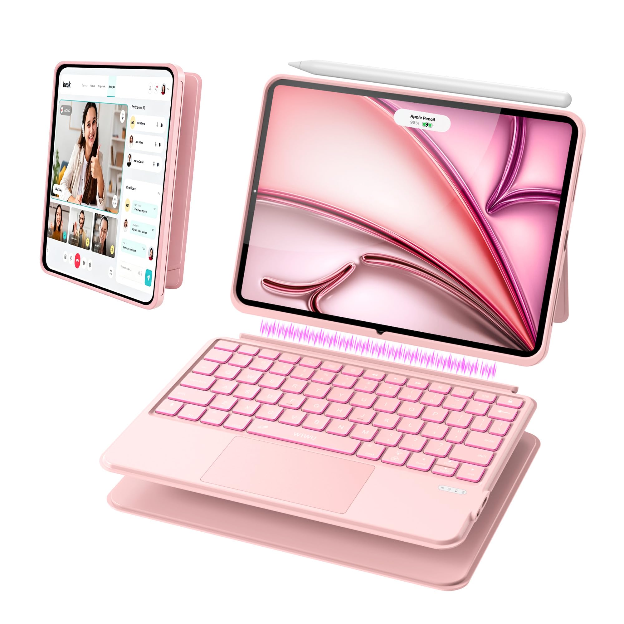 WIWU iPad Air M4 11 inch Case Keyboard 11/10th Pro11 4/3/2/1 Removable Pink