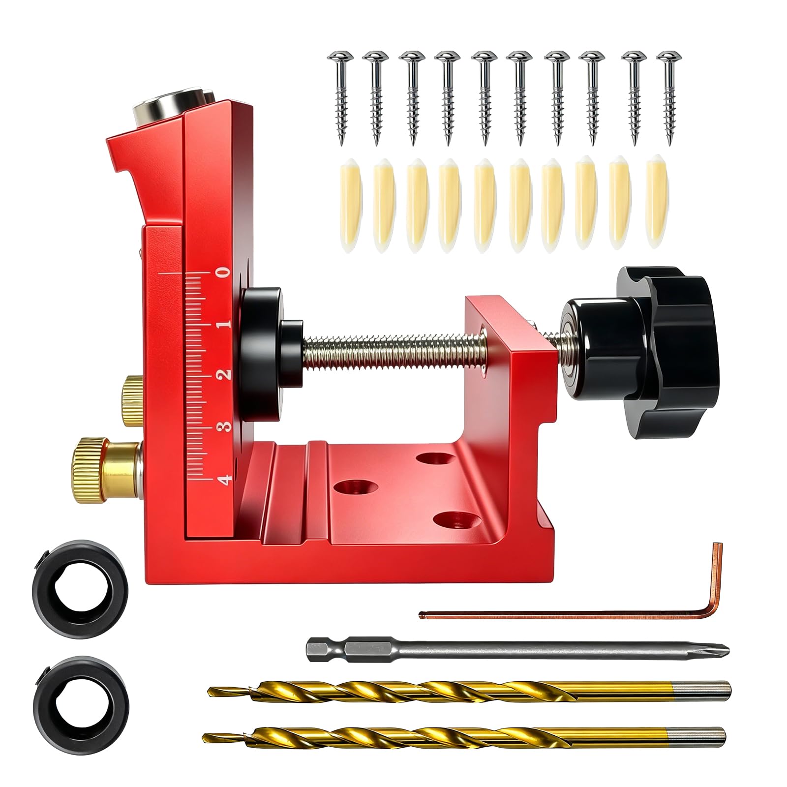 Ajustable Guia Taladro, Juego de Plantillas para Agujeros de Bolsillo Pocket Hole Jig con con 2 Taladros para Carpintería y Fabricación de Muebles