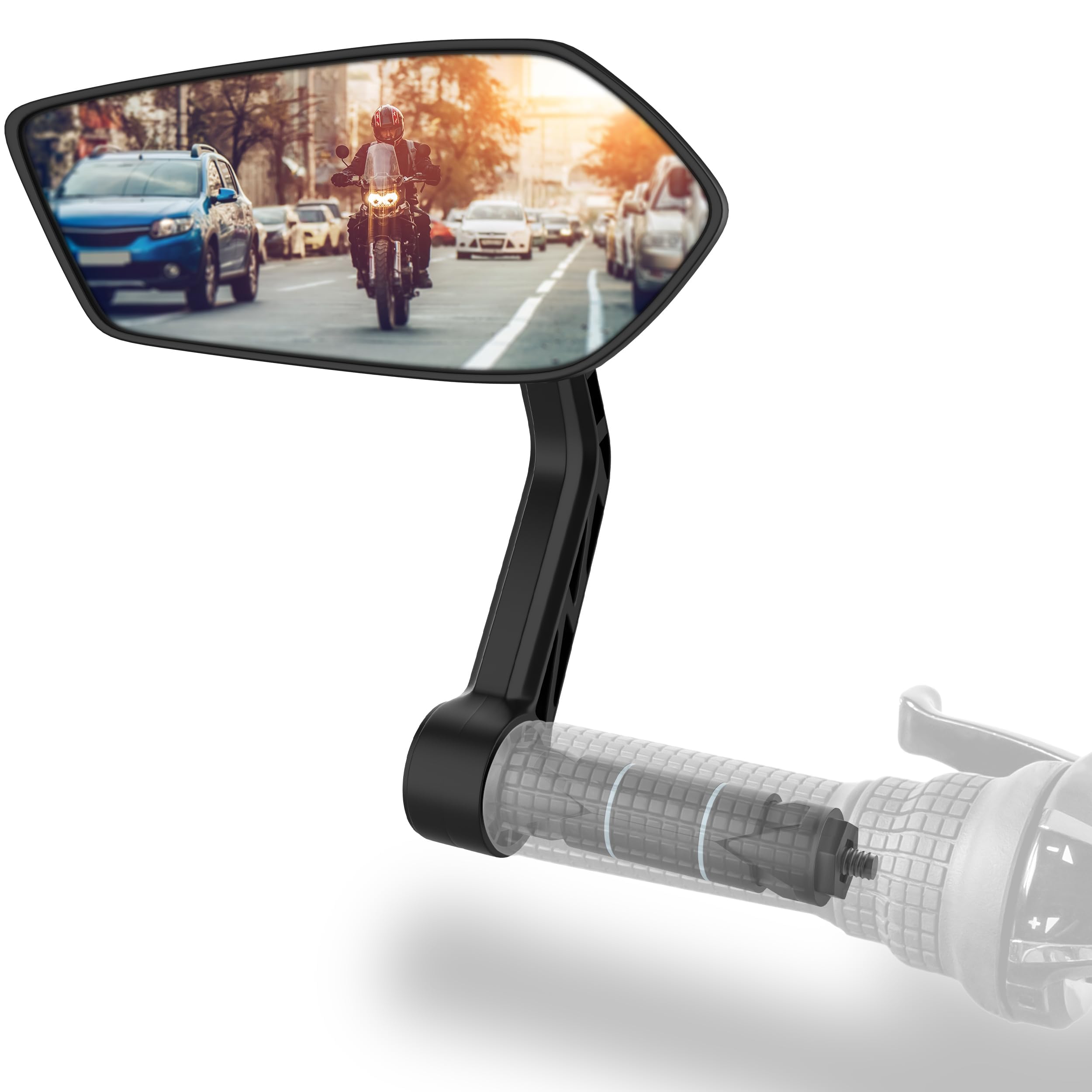 Xcelenze - Fahrradspiegel extra große Spiegelfläche |schlagfestes Echtglas| Fahrradspiegel für Lenker ebike | Rückspiegel Fahrrad Spiegel für e-bike Fahrradrückspiegel (links Lenkerende RM12e)
