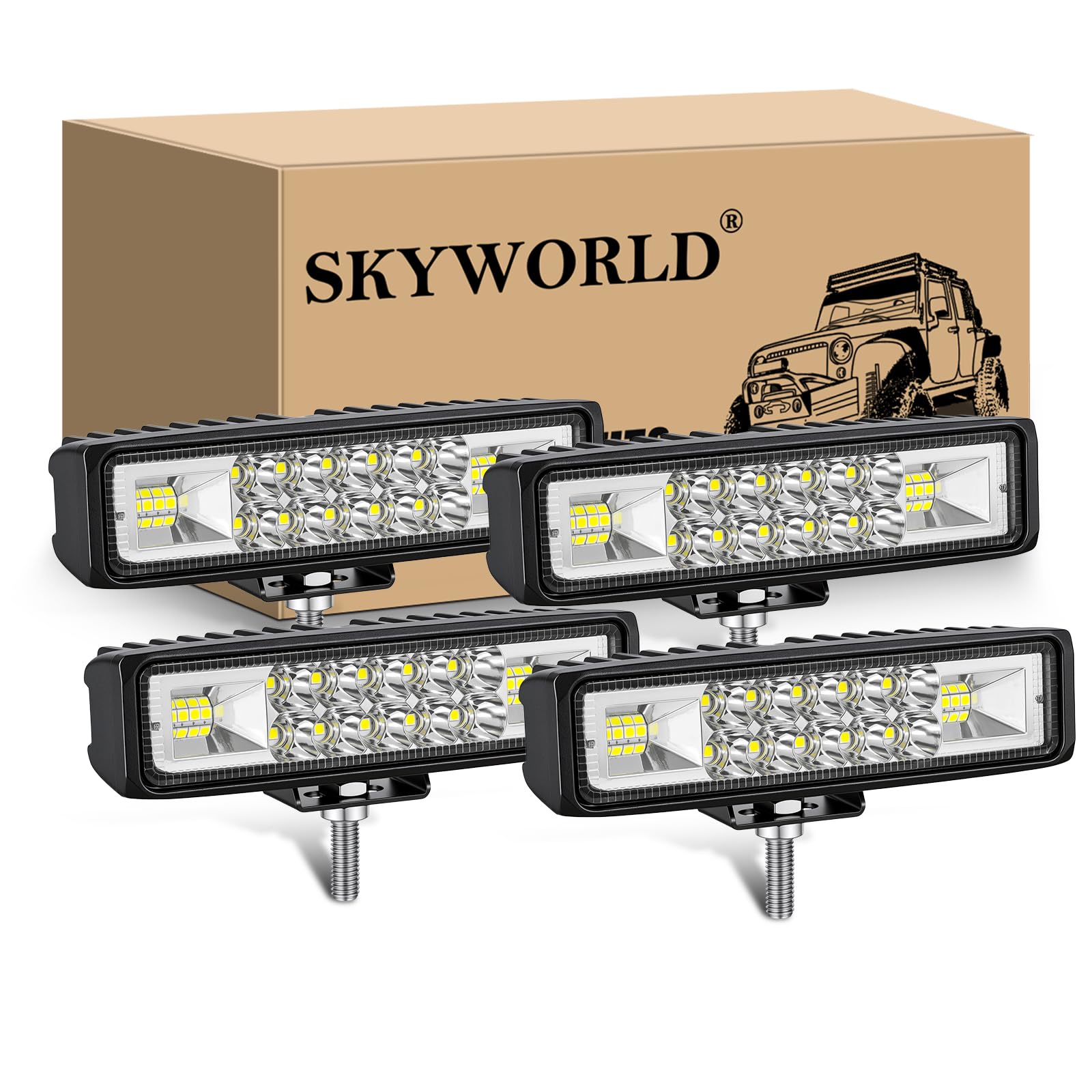 SKYWORLD 4Pcs Phare de travail led, 15 cm 6 pouces 24W Projecteur led 12V 24V Barre feux de travail pour 4x4 Offroad Voiture Vehicule Camion Tracteur SUV, 6000K feu antibrouillard