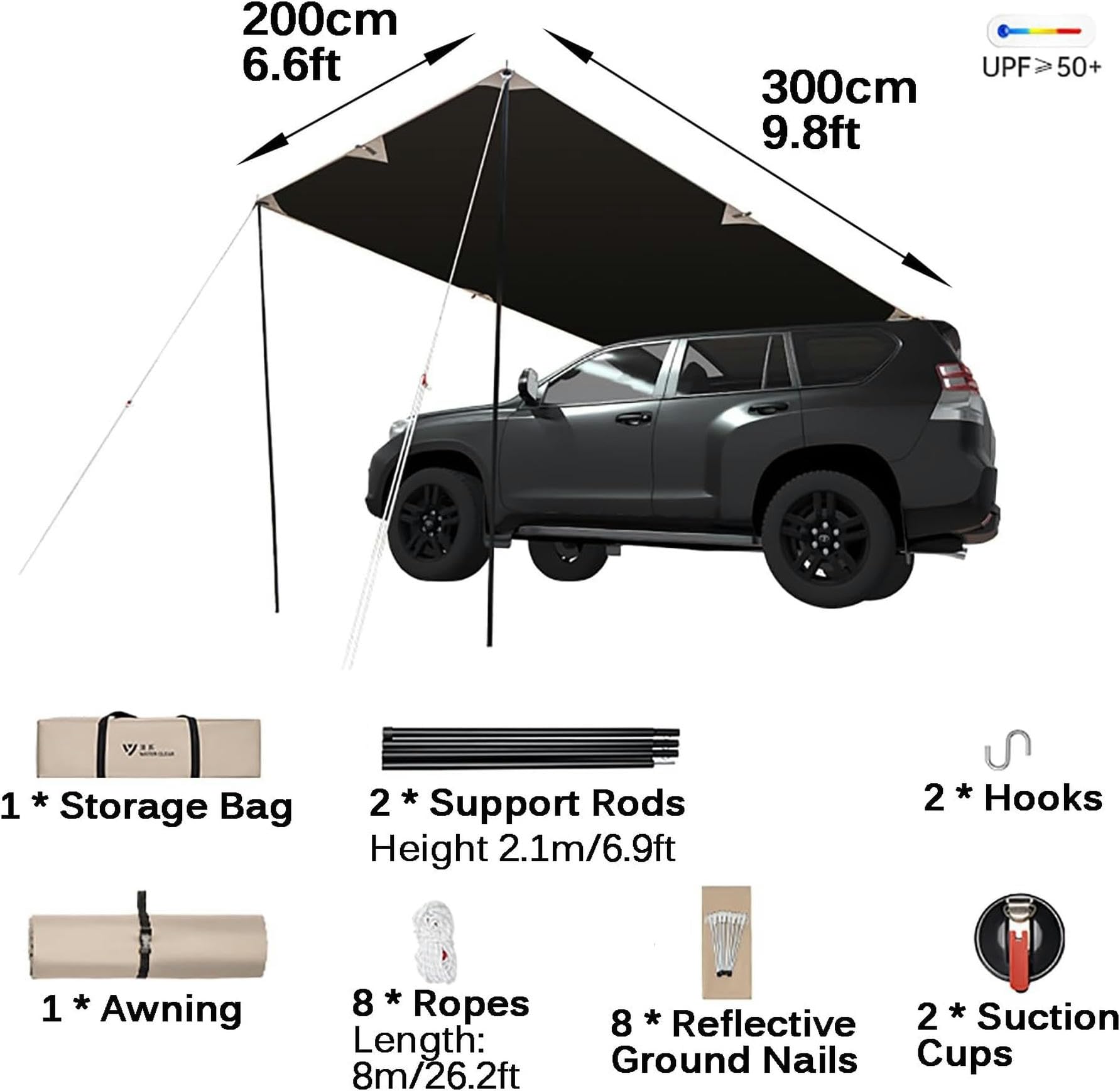 Veranda Camper Portatile, Tenda da Tetto Auto Impermeabile, Tendalino Multifunzionale con Pali Regolabili e Ventose