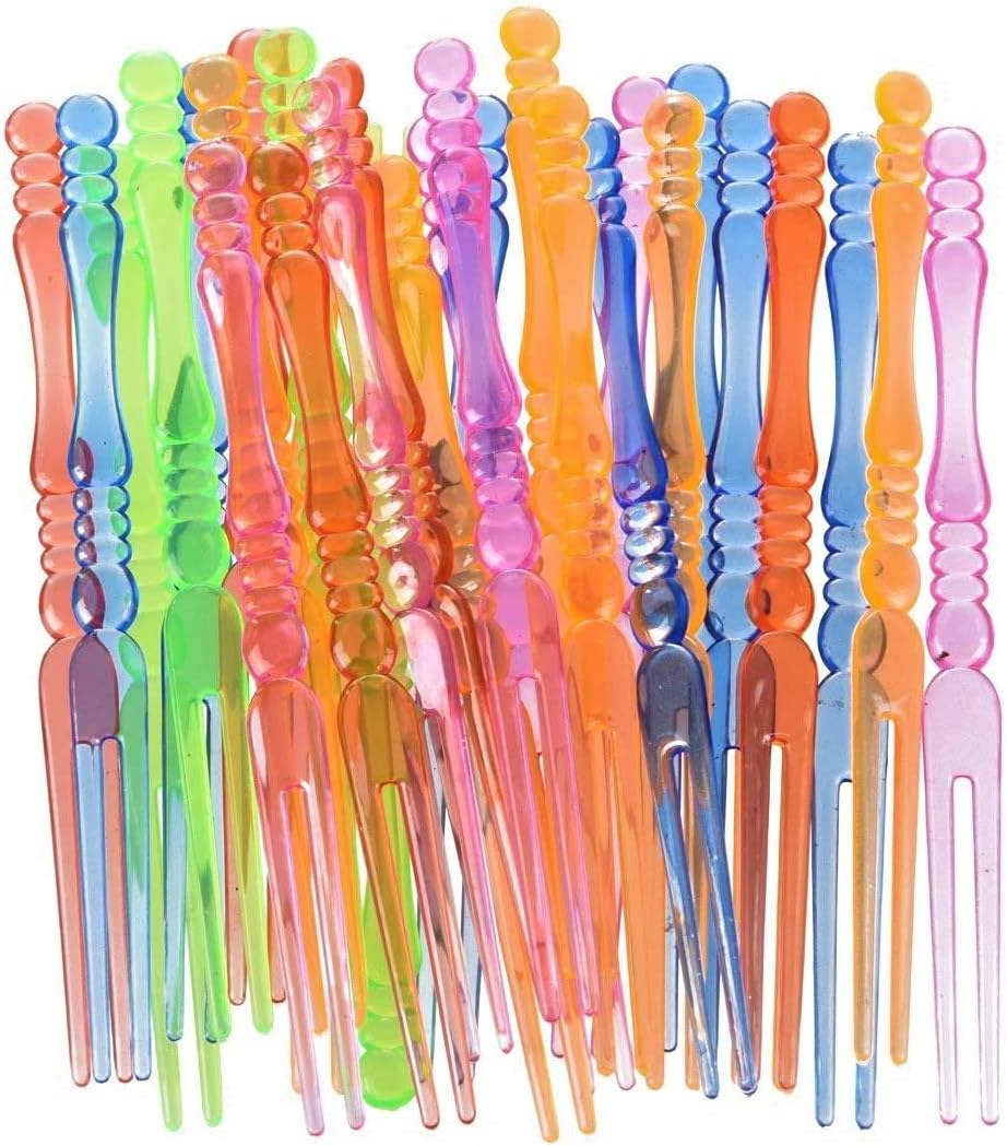Natco Aeiniweraabbcc 75 Disposable 4" Plastic Fruit Forks Picks, Forks Bistro Cocktail Forks Tasting Appetizer Forks, Multicolor