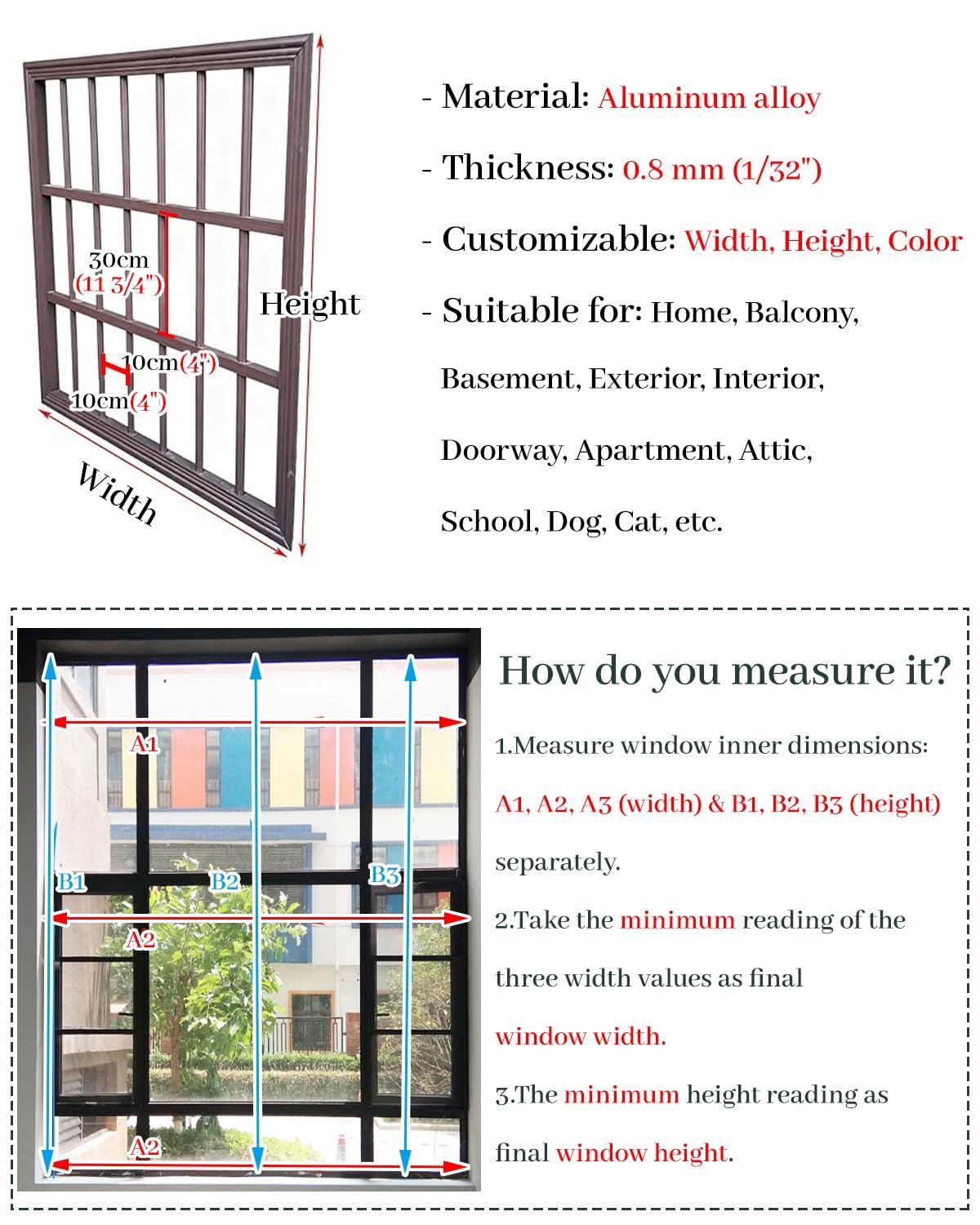 Inferriate per Finestre Barre di Sicurezza per Finestre "tutto In Uno" | Grata di Sicurezza Anticaduta e Antieffrazione per Finestre E Balconi, In Lega Metallica(W80xH80cm/31x31in)