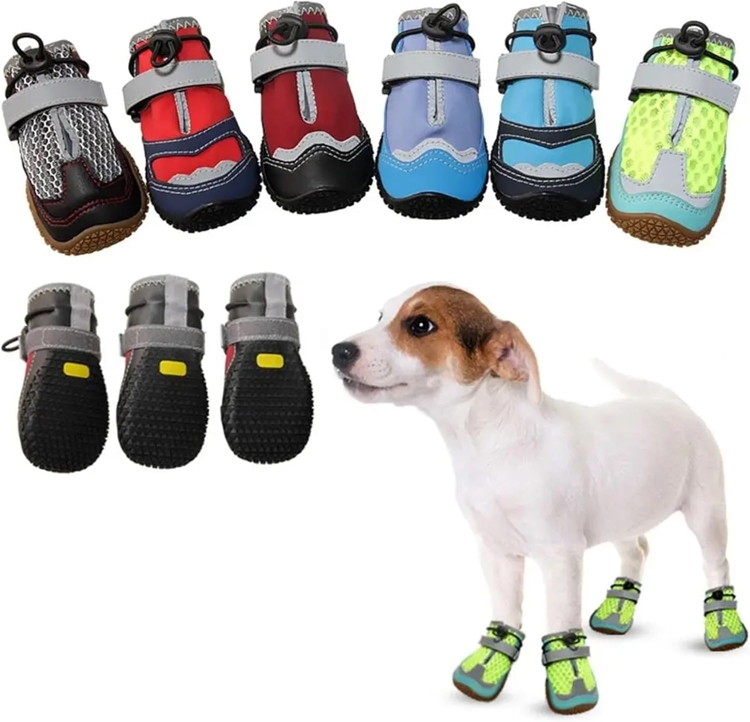 4Pcs/Set Adjustable Strap Pet Dog Shoes Reflective Comfortable Dog Walking Boots Anti-Slip Waterproof Dog Shoes(Gray,Size 8)