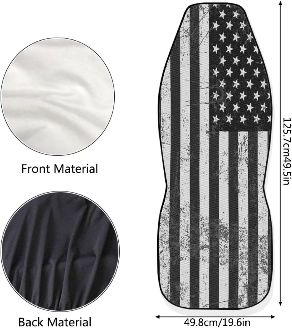 ELEQIN Patriotic American Flag Print Front Seat Cover 2 Pcs,Classic Black White Universal Vehicle Seat Protector Mat Covers, Fit Most Cars, Sedan, SUV, Van Truck