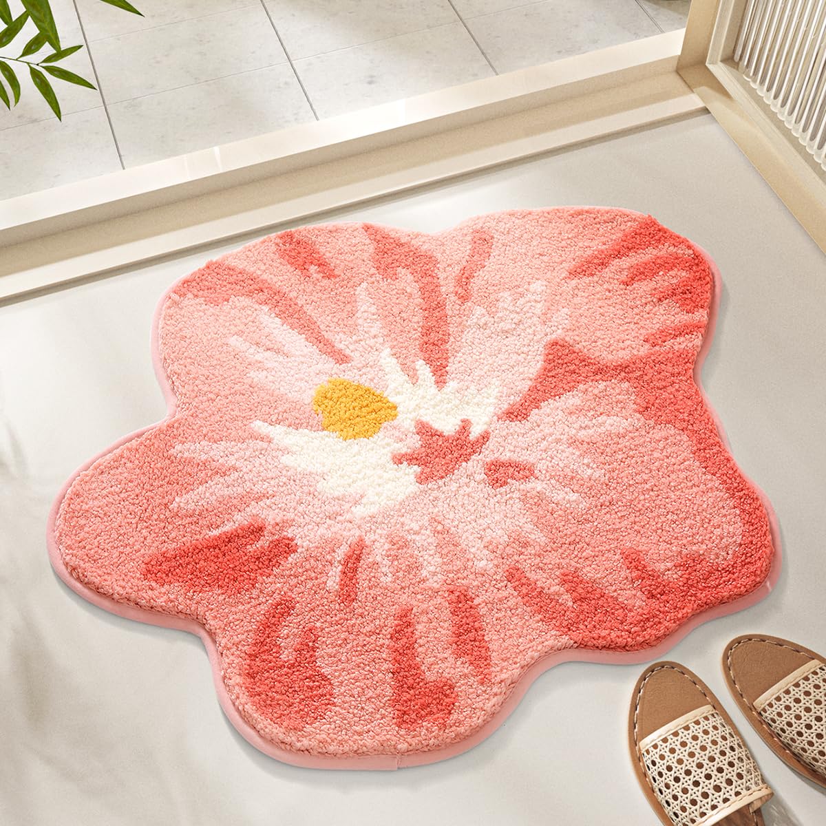 Ankah Plants Collection Bath Mat Unique Natural Plant and Flower Shapes Design Bathroom Rug Ultra Soft Microfibre Medium-Pile