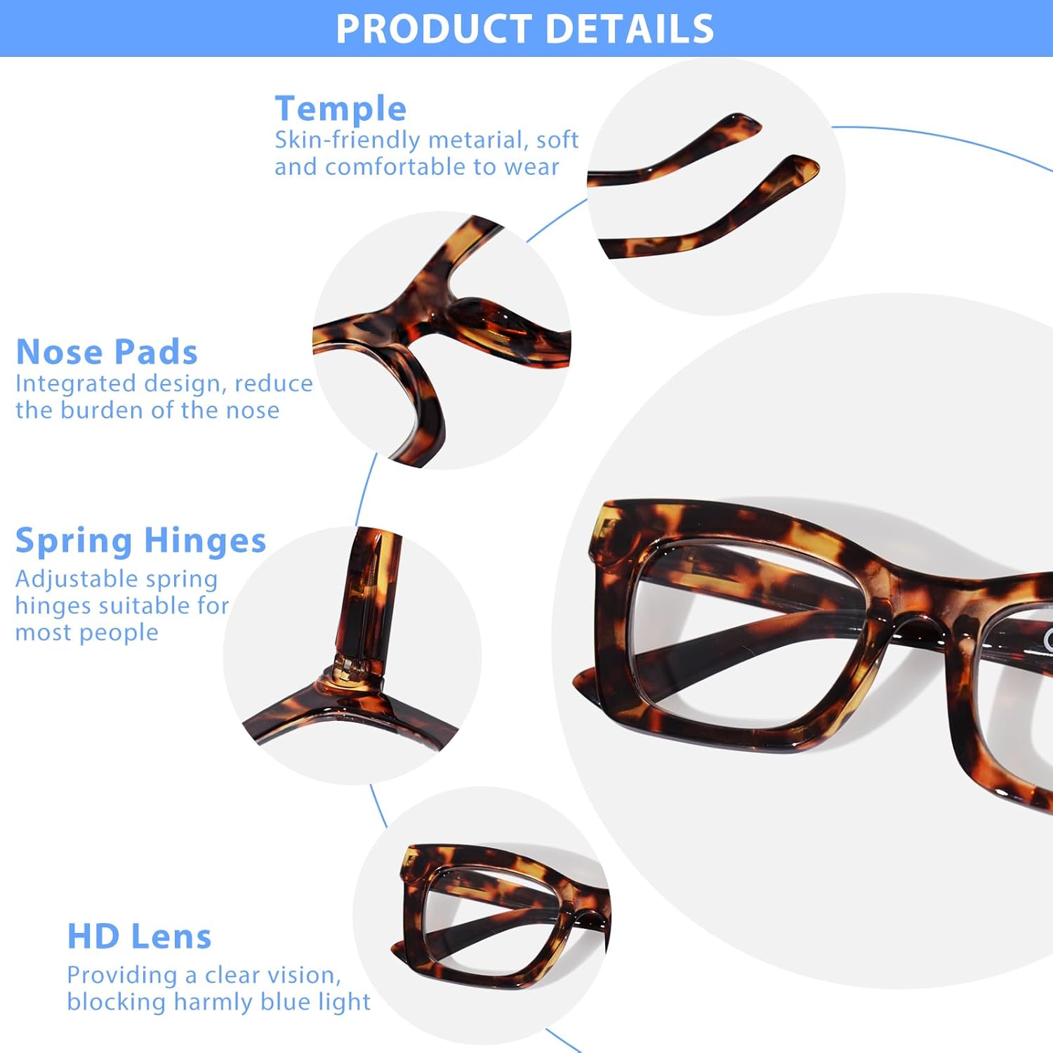 Oversized Square Reading Glasses for Women Spring Hinge Blue light Blocking Computer Readers for Women - Image 2