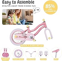 Vista 3 de Girls Bike for Kids Ages 2-5 Years, 12 14 16 Inch Kids Bike with Training Wheels, Basket & Streamers, Pink Little Girls Bicycle with Coaster Brake