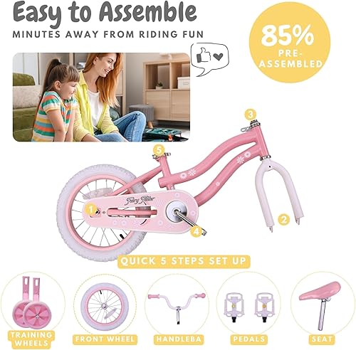 Miniatura 3 de Bicicleta para niñas de 3 a 5 años, bicicleta para niños con ruedas de entrenamiento, canasta, freno de posavasos, serpentinas, bicicleta de pedal