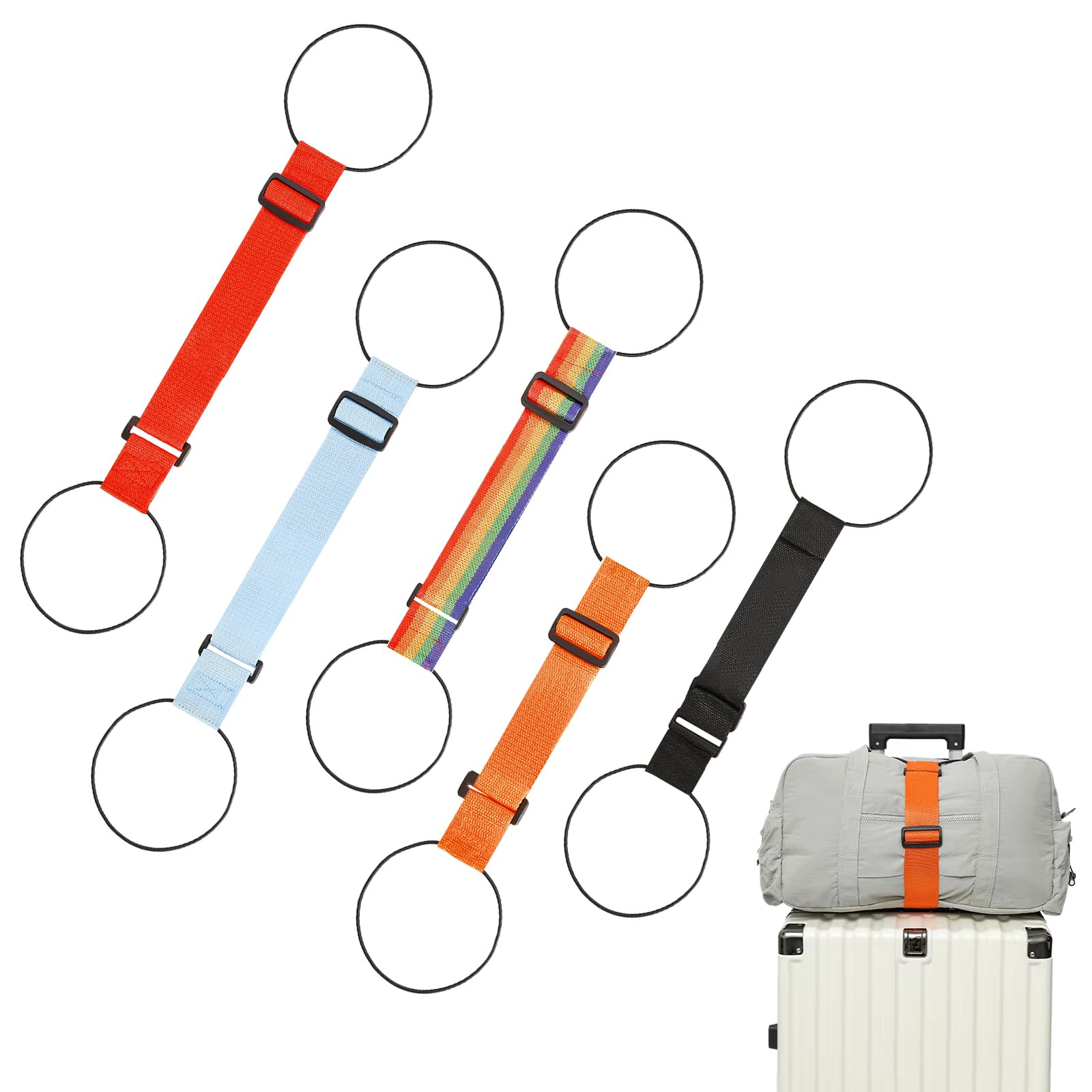 5 cinghie per bagagli resistenti e regolabili per valigie, cinghie elastiche colorate di fissaggio per borse, accessori flessibili per bagagli, multicolore