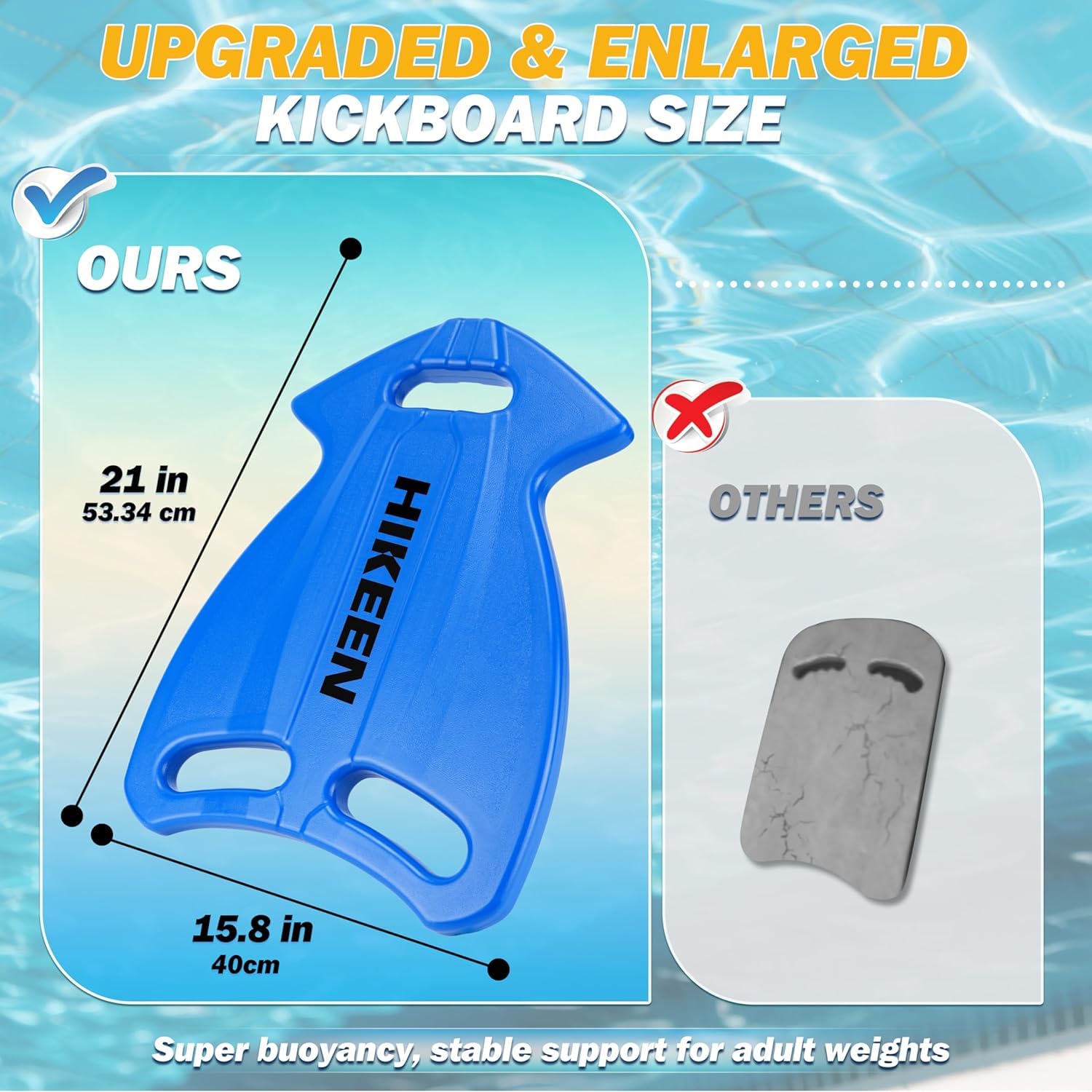 Hikeen Kickboard per Nuoto, Ampio e ad Alta Galleggiabilità, Ideale per Adulti di Ogni Livello, Tavoletta in HDPE Resistente per Allenamenti in Piscina e Acque Libere
