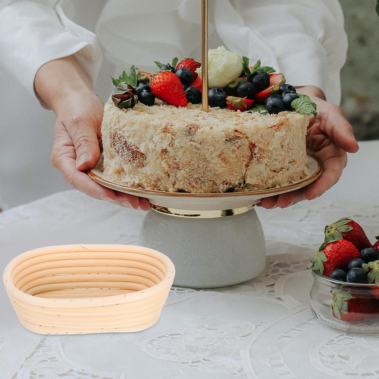 Bread Proofing Basket Banneton 17×12×6cm Oval Rattan Fermentation Basket for Sourdough Baking Bread Making Accessories
