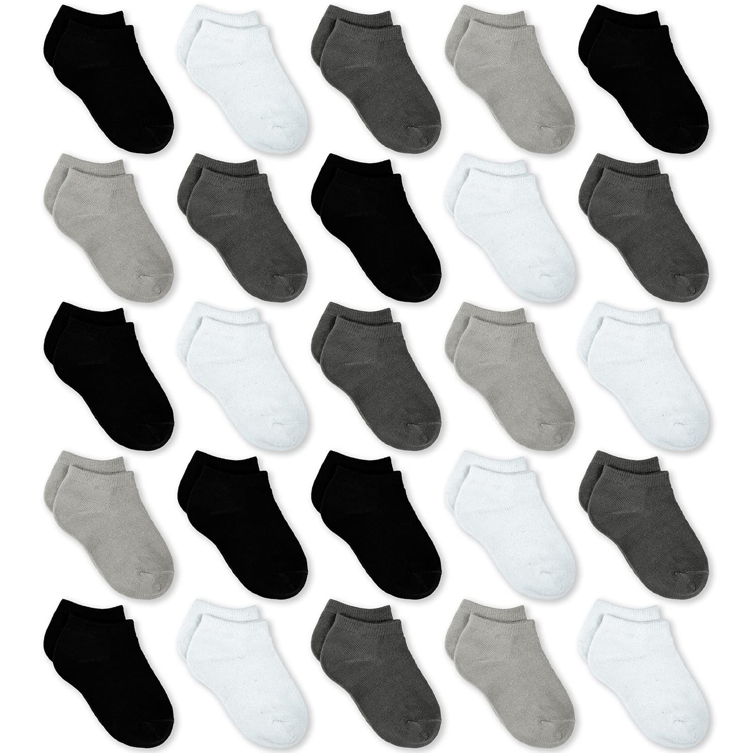 GENTABY Jungen Mädchen Söckchen - Unisex Kleinkind Schwarz Weiß Grau Low Cut Socken - 25 Paar für 0-13 Jahre Kleinkind Neugeborene Schule Strapazierfähige Socken