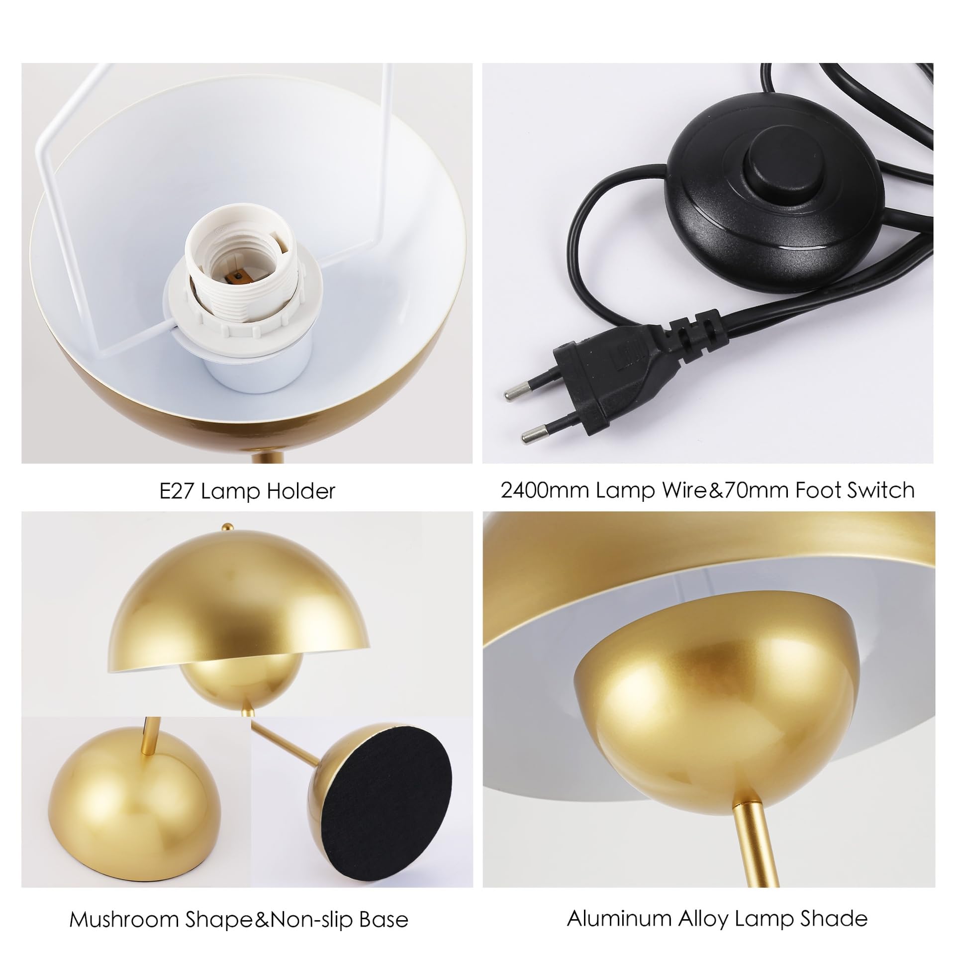 Alpinaluz Lámpara de Pie Dorada de Aluminio con Pantalla de Forma Parabólica Abovedada: Estilo Clásico, Moderno y Nórdico, Ideal para Salón y Comedor con Casquillo E27