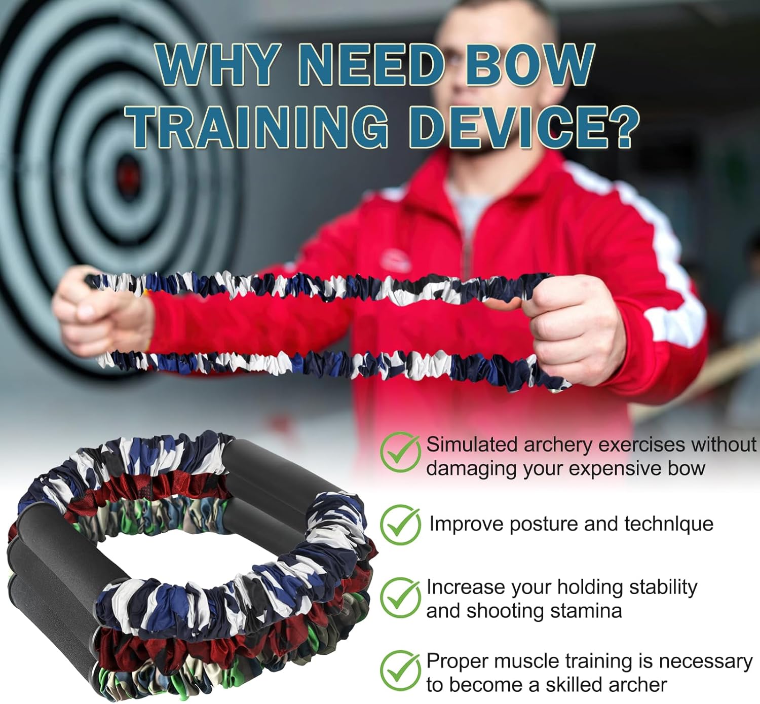 2 Pack Archery Bow Trainer, Archery Band Draw Exerciser Training, Rubber Strength Training Bands for Recurve Bow Compound Bow Shooting Beginner Experts