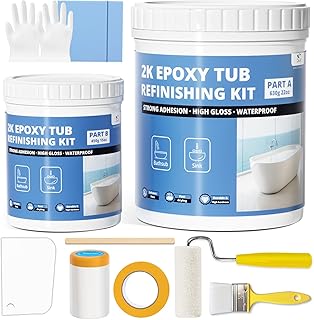 DWIL Tub and Tile Refinishing-2K Epoxy Tub Refinishing kit, Waterproof, Quick-Dry, Non-Yellowing Application for Bathtubs, Tiles, and Sinks etc. with Tools High Gloss White, 80-90sq.ft