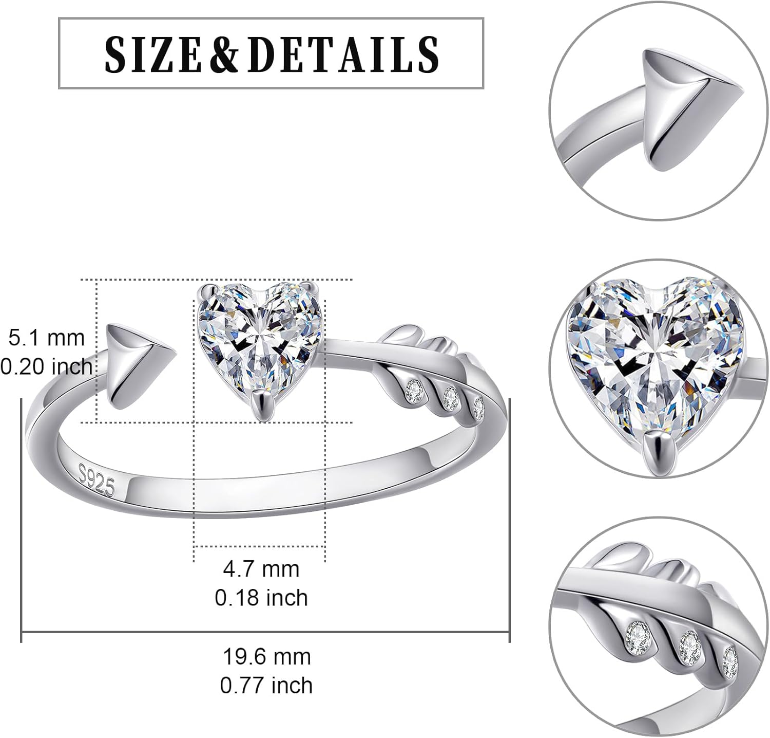 Heart Moissanite Cupid Arrow Ring 925 Sterling Silver D Color VVS1 Affordable Promise Ring, Adjustable Heart-Cut Moissanite Engagement Ring, Romantic Ethical Jewelry Gift