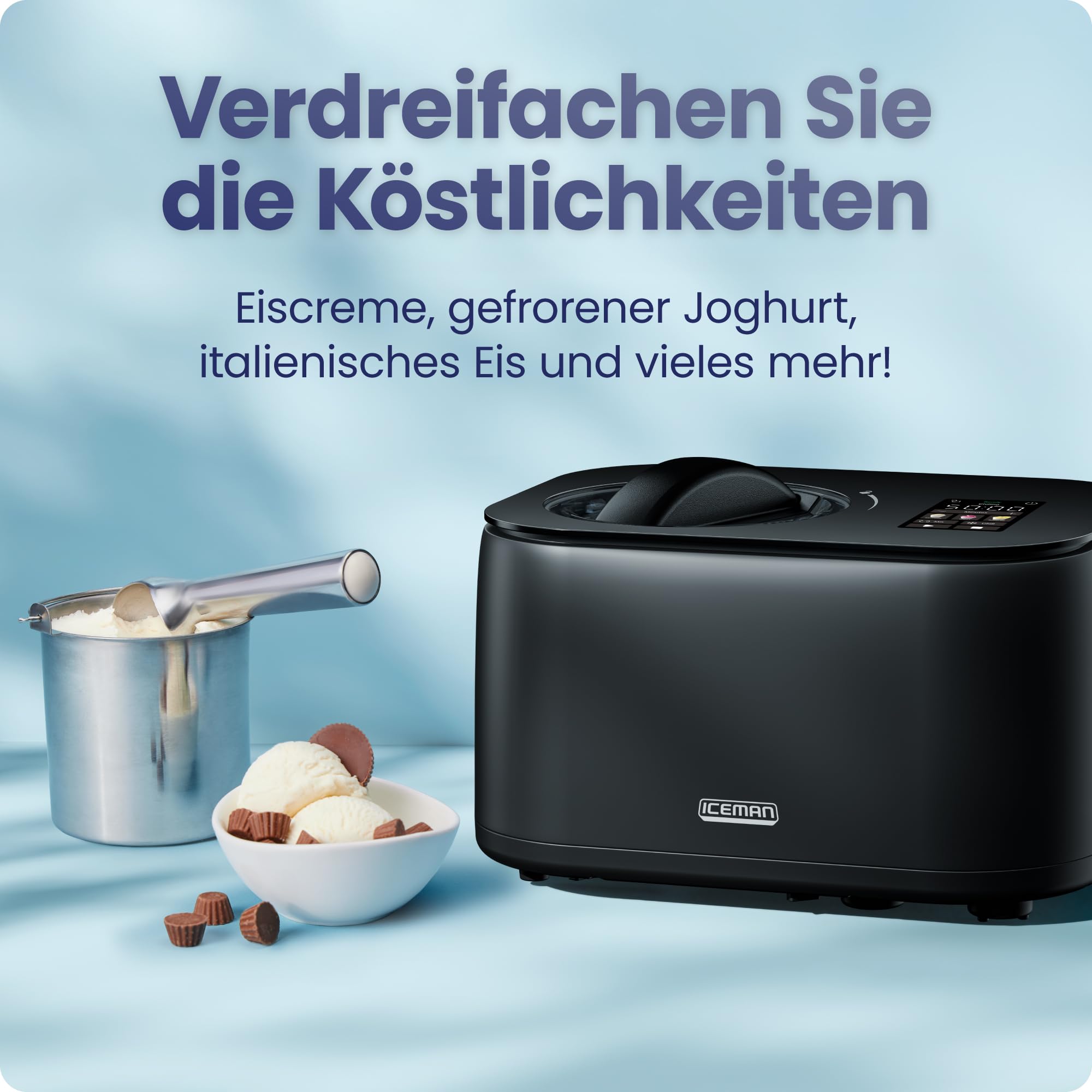 Chefman Iceman Eismaschine mit Kompressor, 2x 600ml, Digitalanzeige, 3 Voreinstellungen