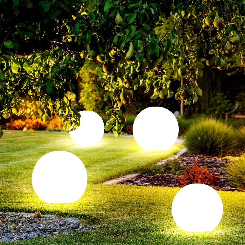 etc-shop Steckleuchte Solar Außen Solarkugeln Set Garten Solarlampe Kugel für Draußen, Erdspieß, weiß, LED Leuchtmittel, D 15/20/25/30 cm, 4er Set